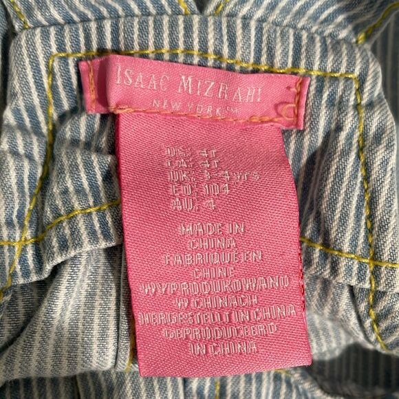 Isaac Mizrahi Girls 4T Blue Striped Overalls Dress Distressed Zipper Front - Picture 5 of 6